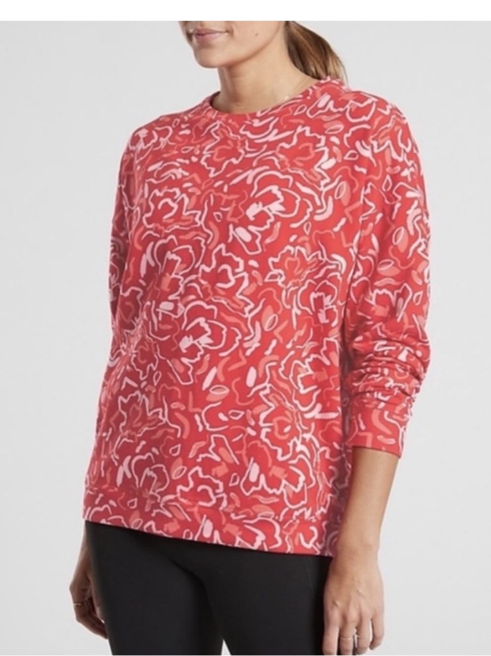 Athleta Red & White Floral-Print Pullover